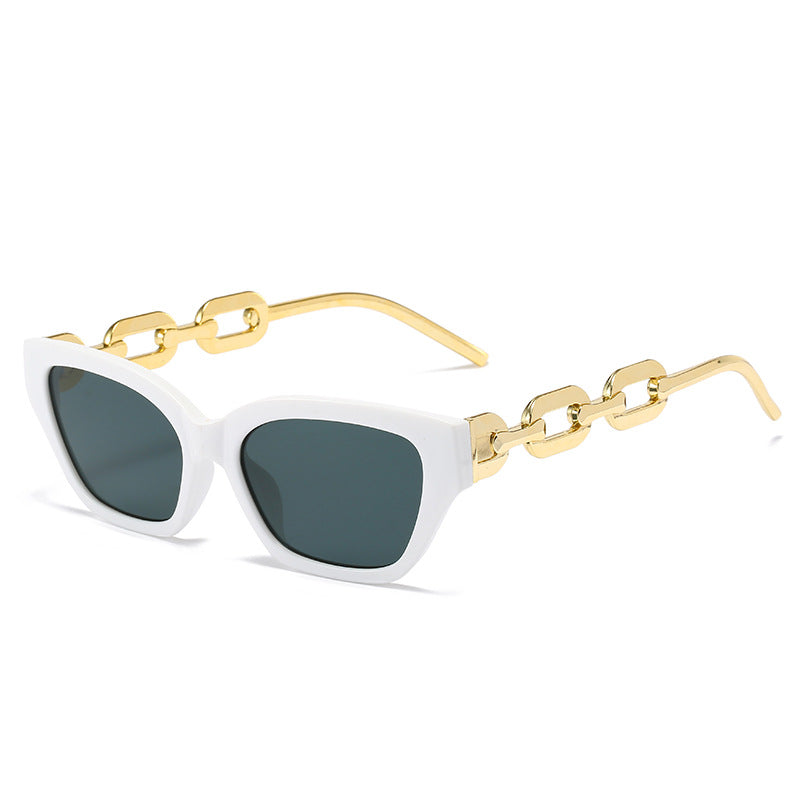 Wholesale Retro Cat-eye Fashion Polygonal Sunshade Small Frame Chain Sunglasses